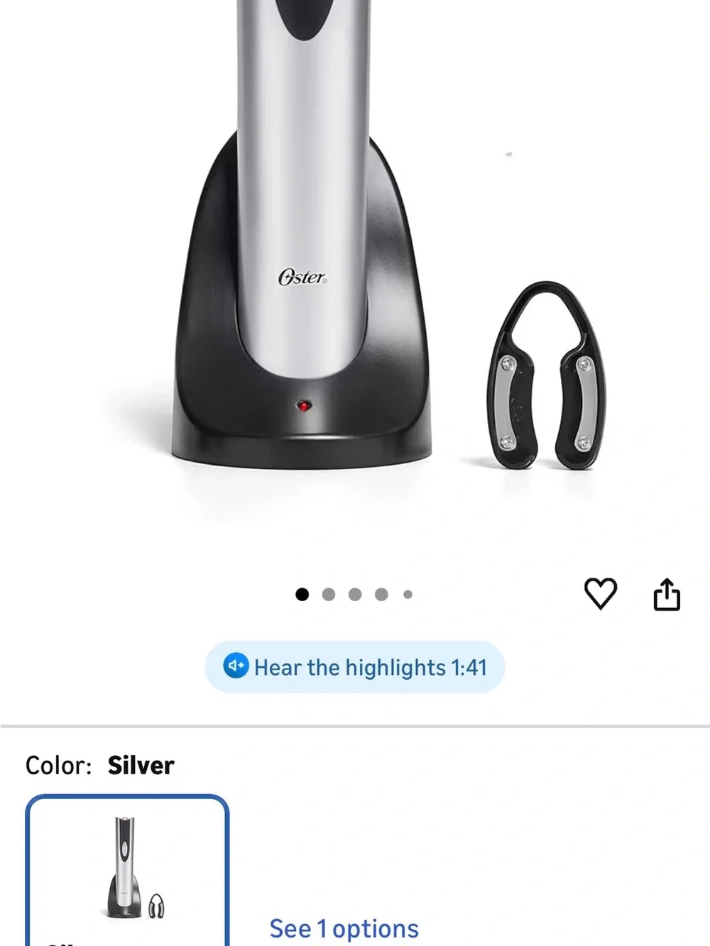 Oster Cordless Electric Wine Opener in Silver and Black
